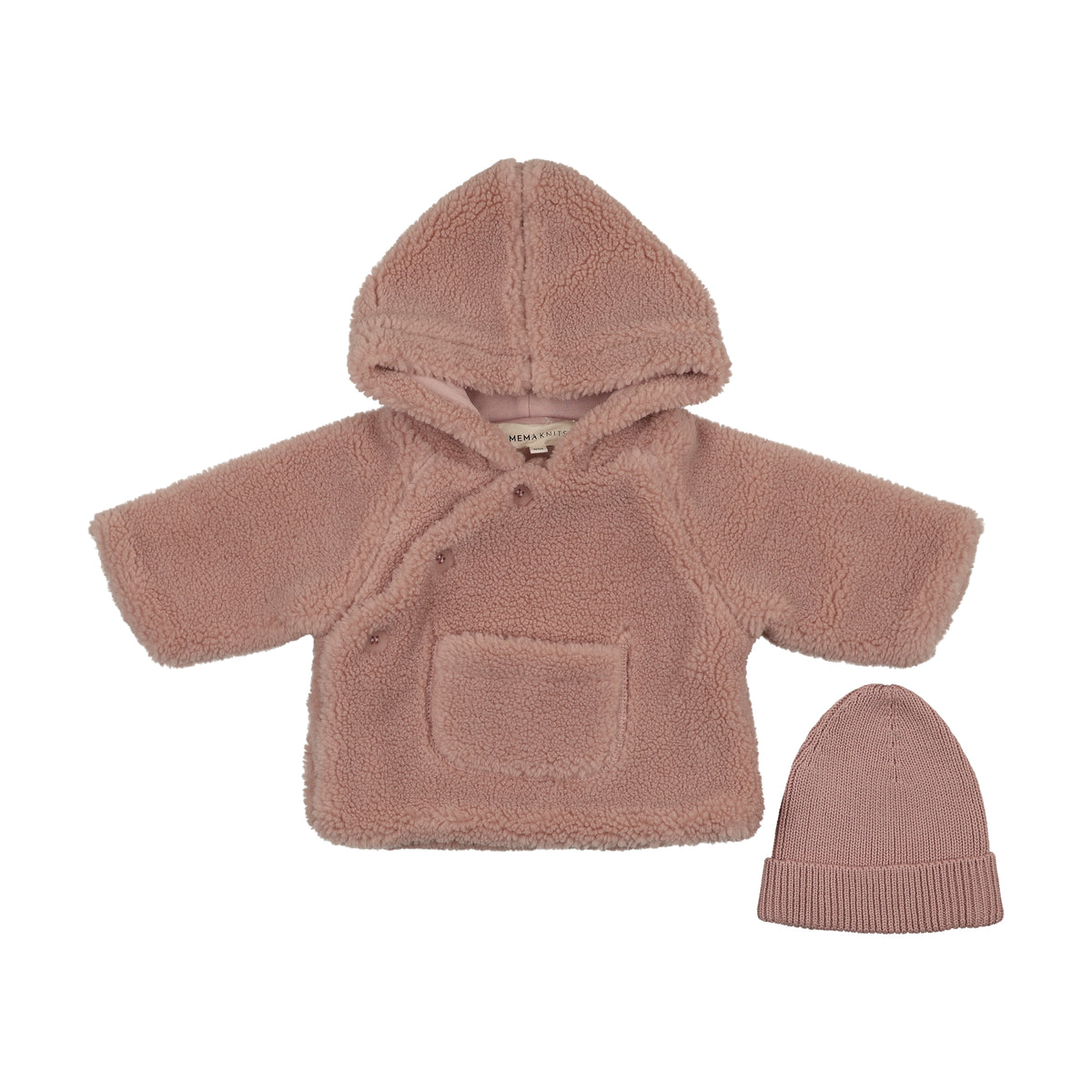 Mema Knits Sherpa Jacket & Knitted Beanie - Pale Rose