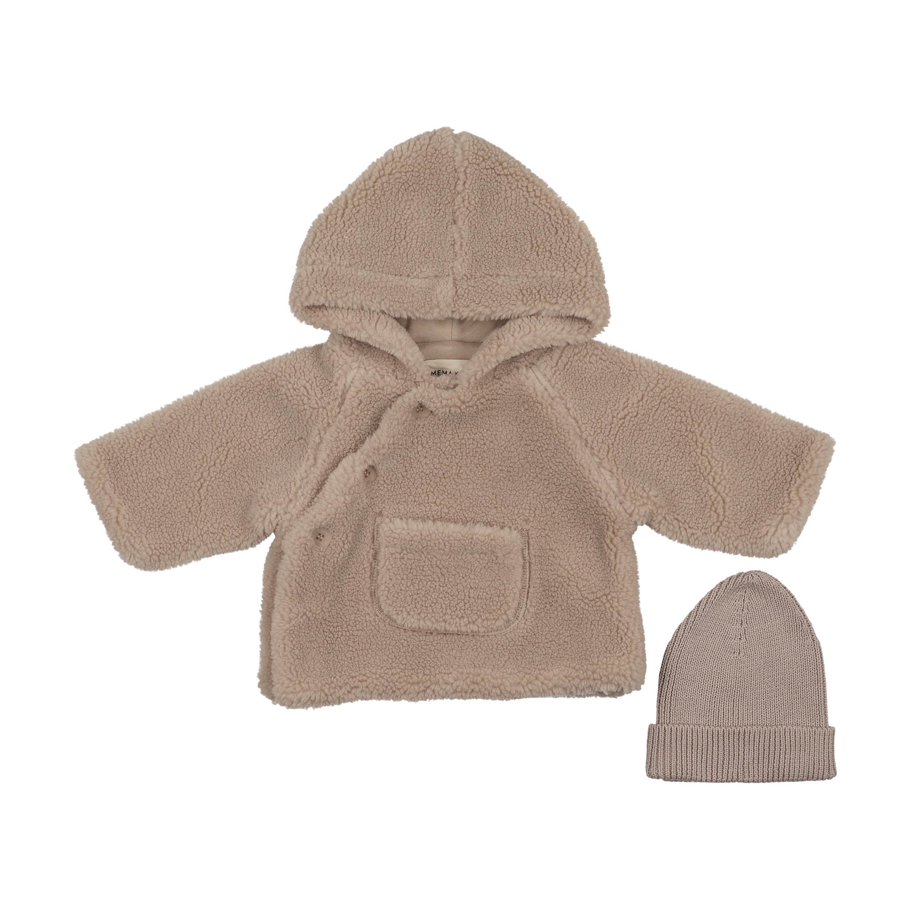 Mema Knits Sherpa Jacket & Knitted Beanie - Beige