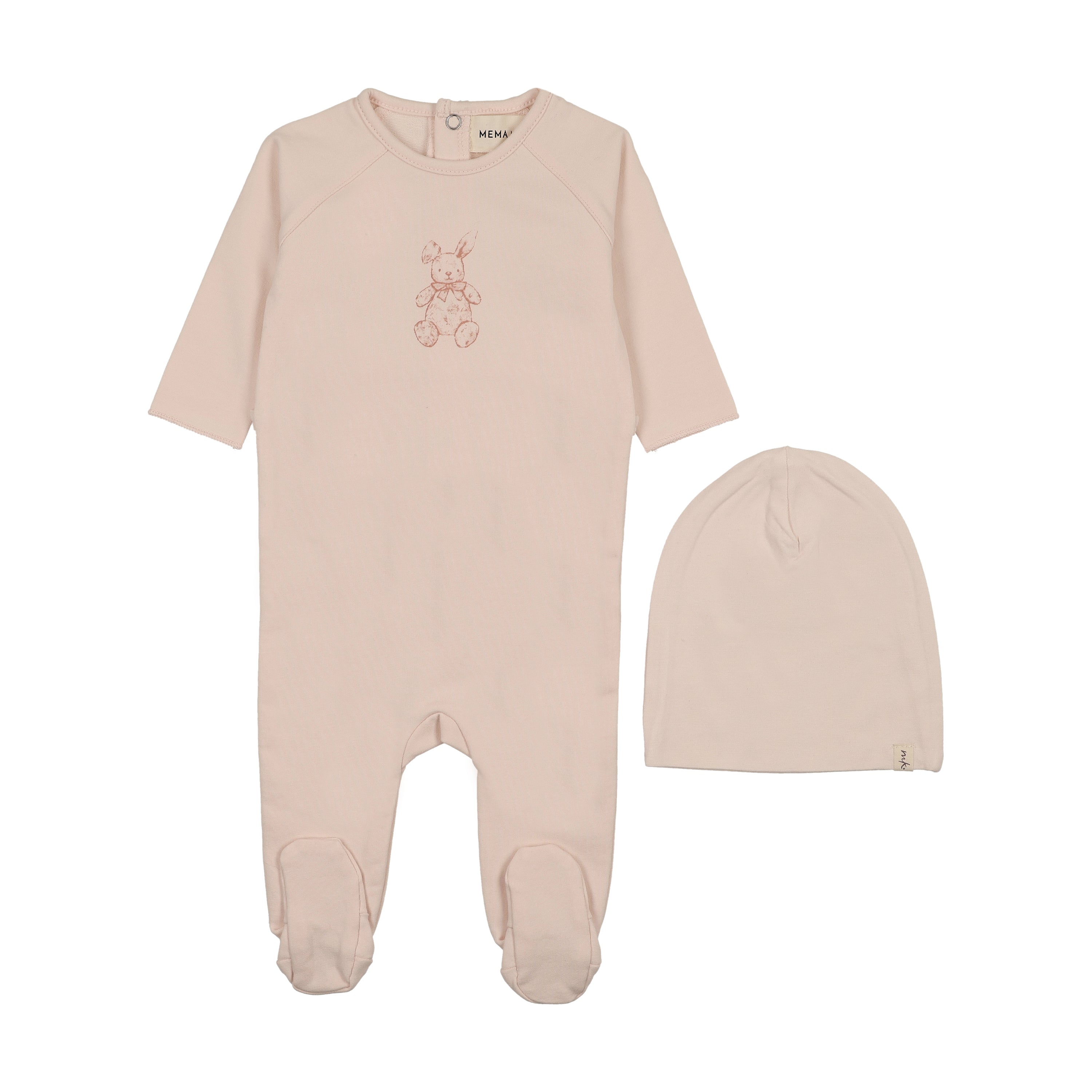 Mema Knits Vintage Bunny Footie & Hat - Baby Blush/Pink