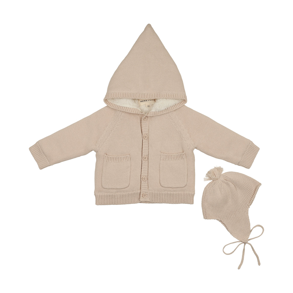 Mema Knits Hooded Knit Sherpa Lined Sweater - Sand