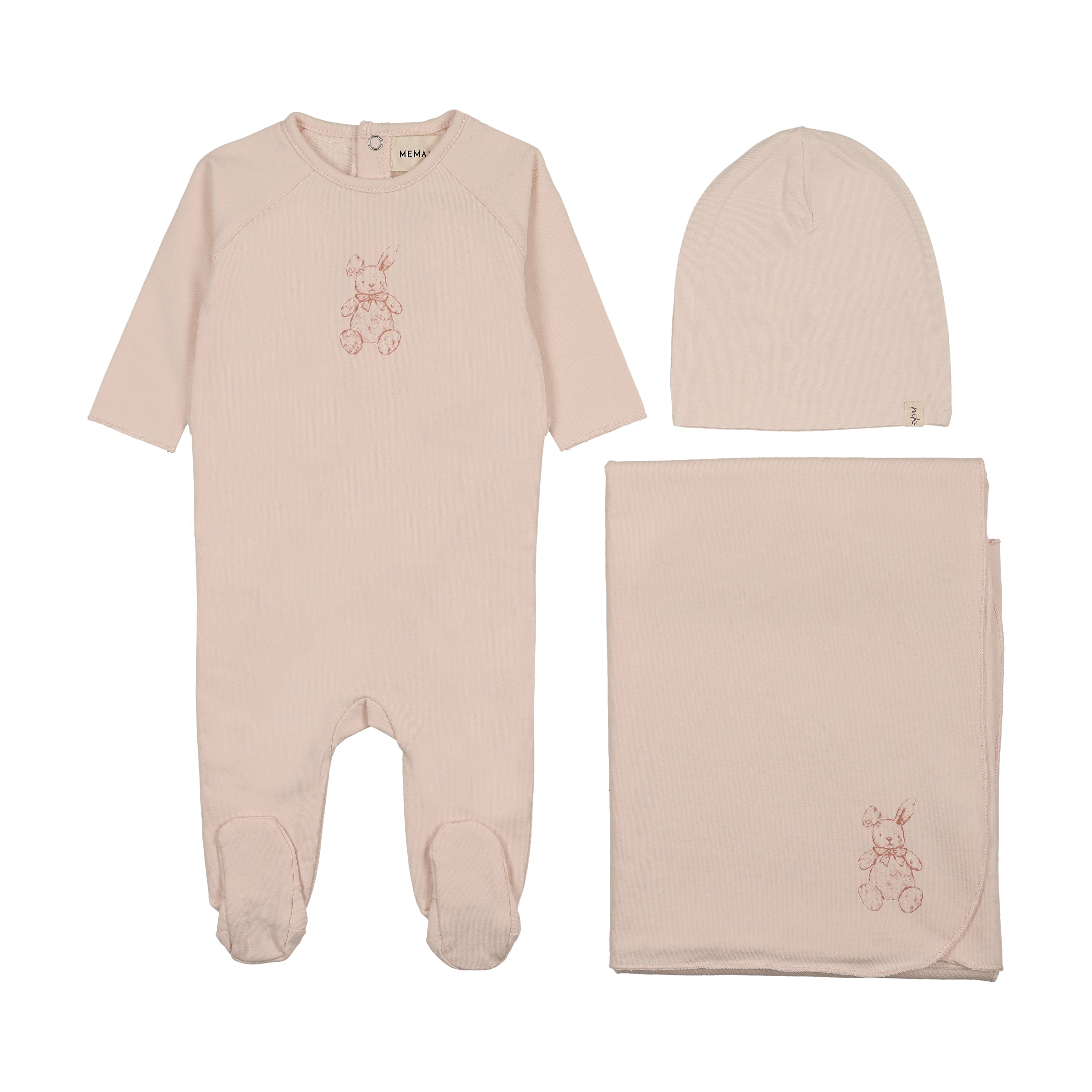 Mema Knits Vintage Bunny Layette Set - Baby Blush/Pink