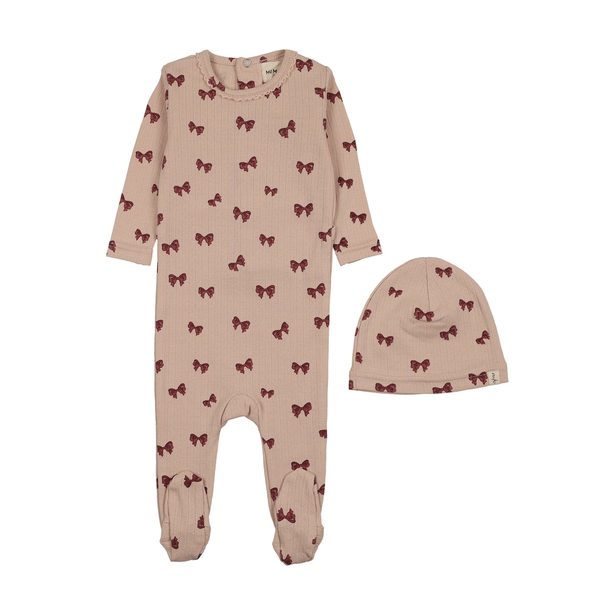 Mema Knits Bow Printed Footie & Hat