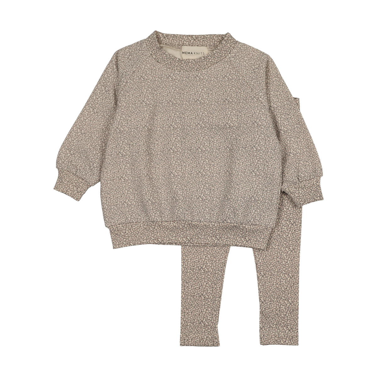 Mema Knits Leaf Print Sweatshirt Set - Soft Pink Leaf