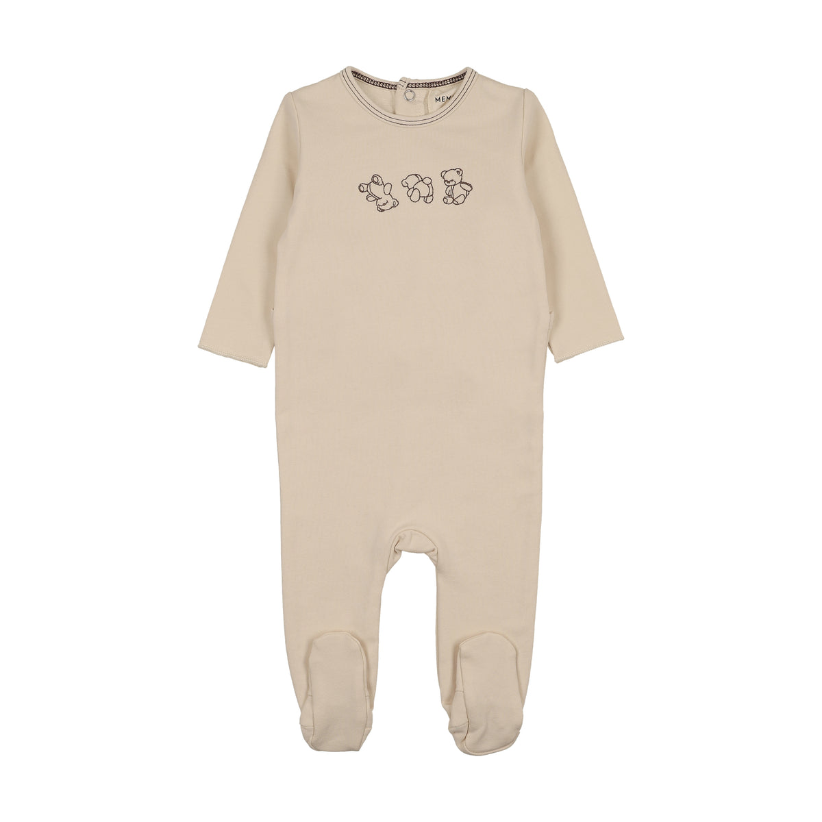 Mema Knits Embroidered Stitch Teddy Footie - Light Beige/Otter