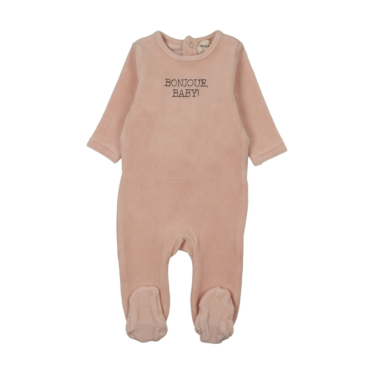 Mema Knits Bonjour Baby Stitched Velour Footie - Pale Rose
