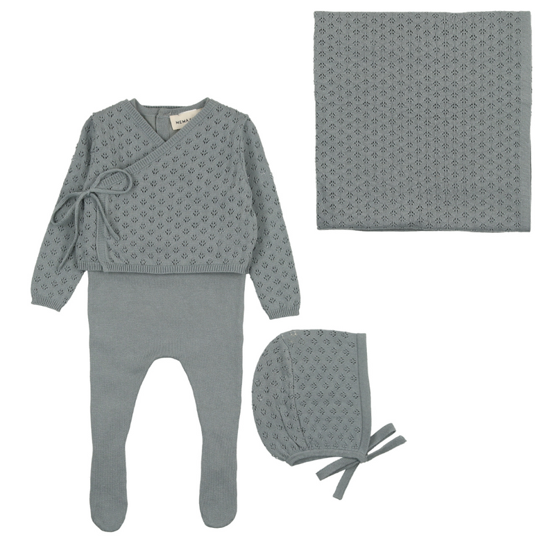 Mema Knits Jumper Footie & Hat W Cardigan  Layette Set