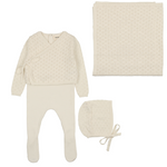 Mema Knits Jumper Footie & Hat W Cardigan  Layette Set