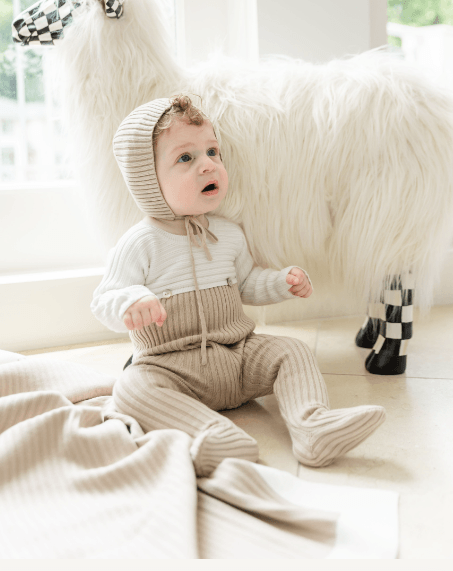 Little Fragile Two Tone Rib Knit Layette Set