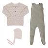 Kipp Rib Knit Overalls, Chunky Pointelle Cardigan & Bonnet Set