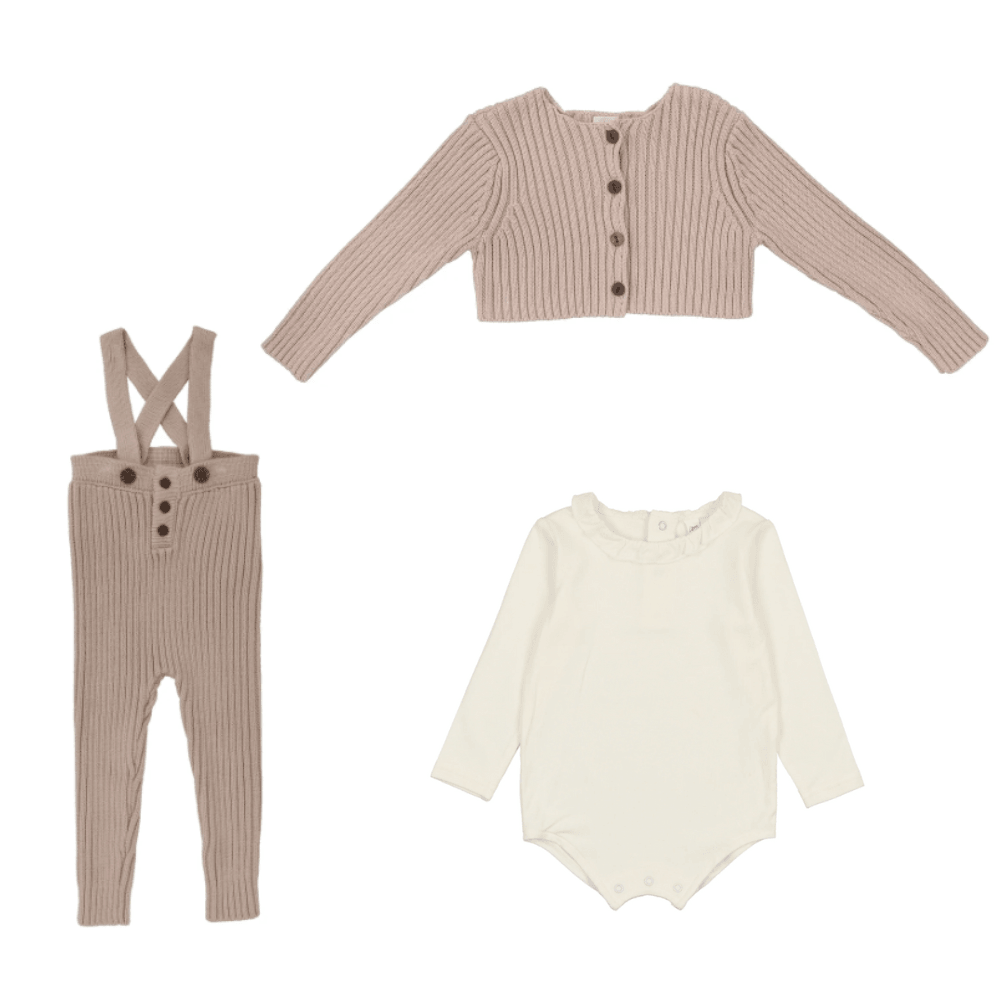 Analogie Rib Knit Overalls + Cardigan & Onesie