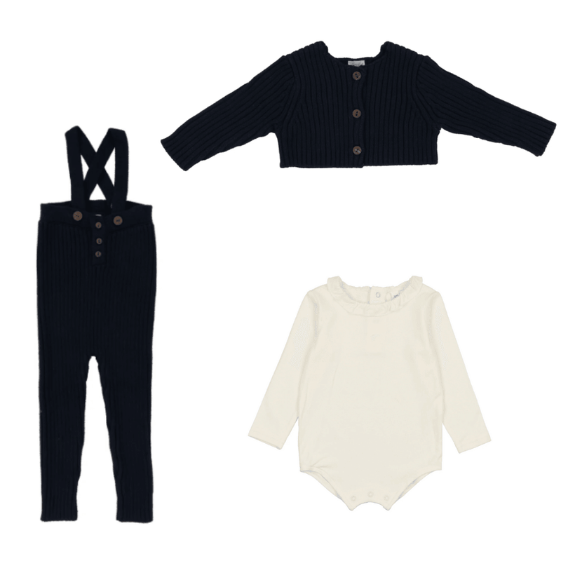 Analogie Rib Knit Overalls + Cardigan & Onesie