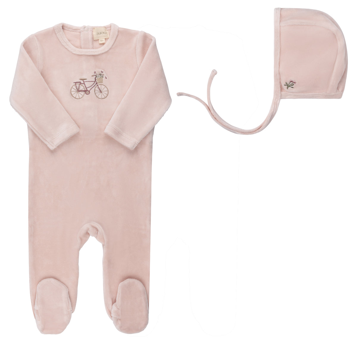 Aurora Velour Bicycle Footie & Bonnet - Pink
