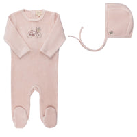 Aurora Velour Bicycle Footie & Bonnet - Pink