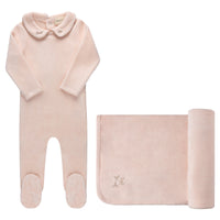 Aurora Embroidered Velour Collar Layette Set - Pink