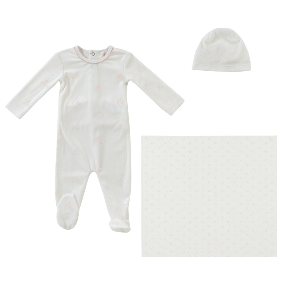Kipp Flying Feathers Pattern Layette Set - Pink