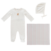 Kipp Stripe Teddy Layette Set W Swaddle