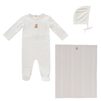 Kipp Stripe Teddy Layette Set W  Blanket