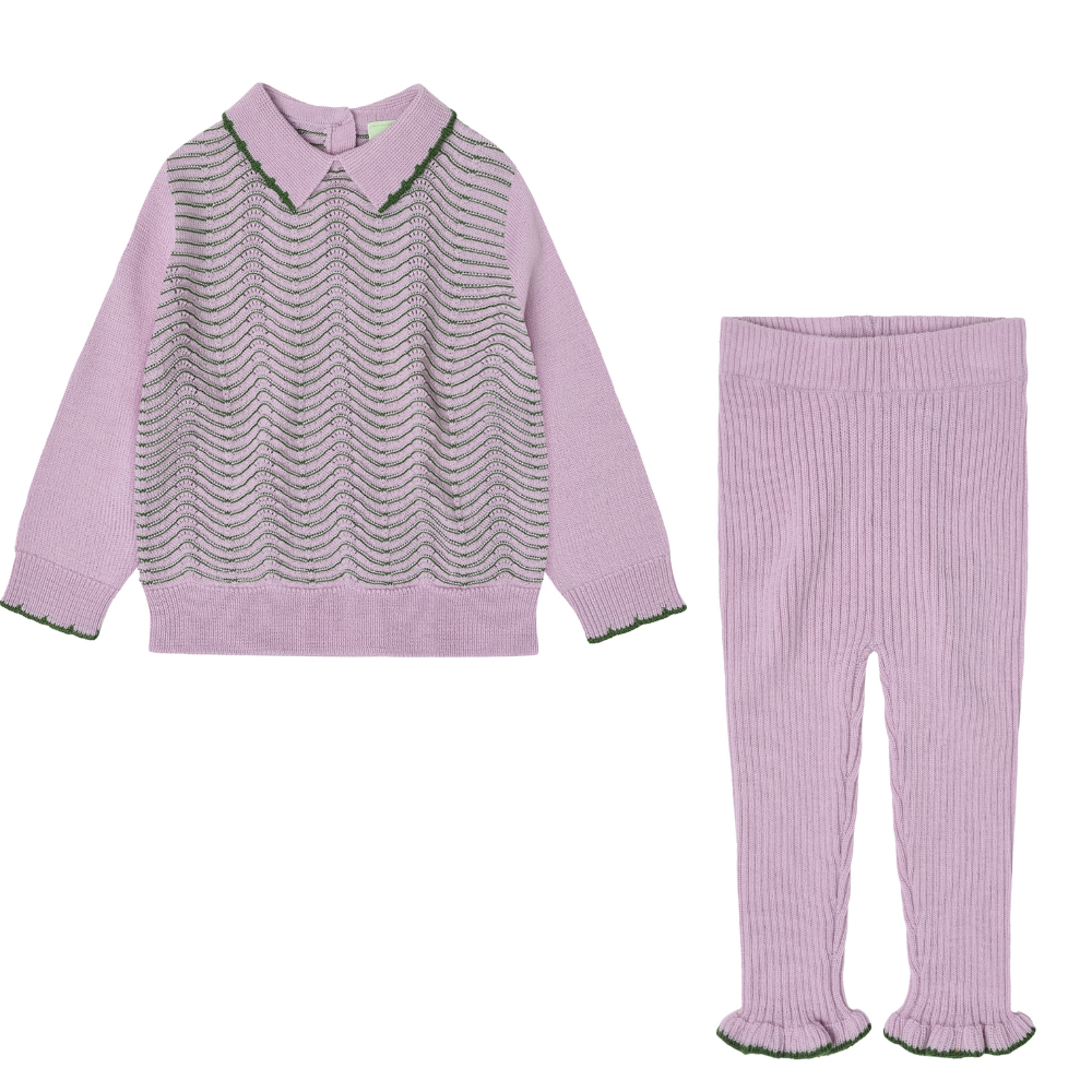 FUB Pointelle Blouse & Ruffle Leggings