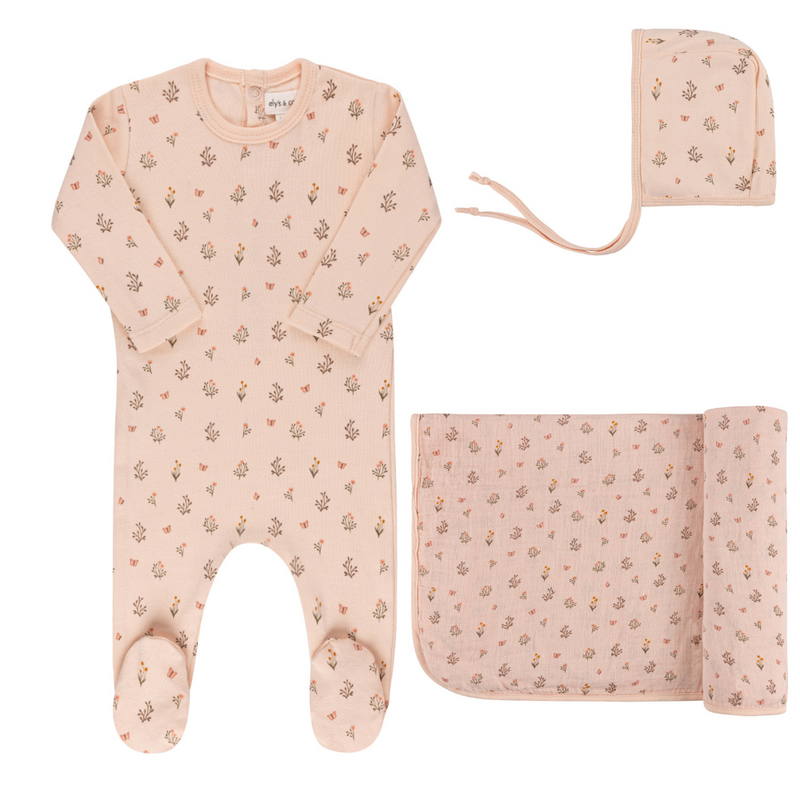 Ely's & Co Garden Floral Print Collection 3PC Layette Set - Pink Ely's & Co Garden Floral Print Collection 3PC Layette Set - Pink
