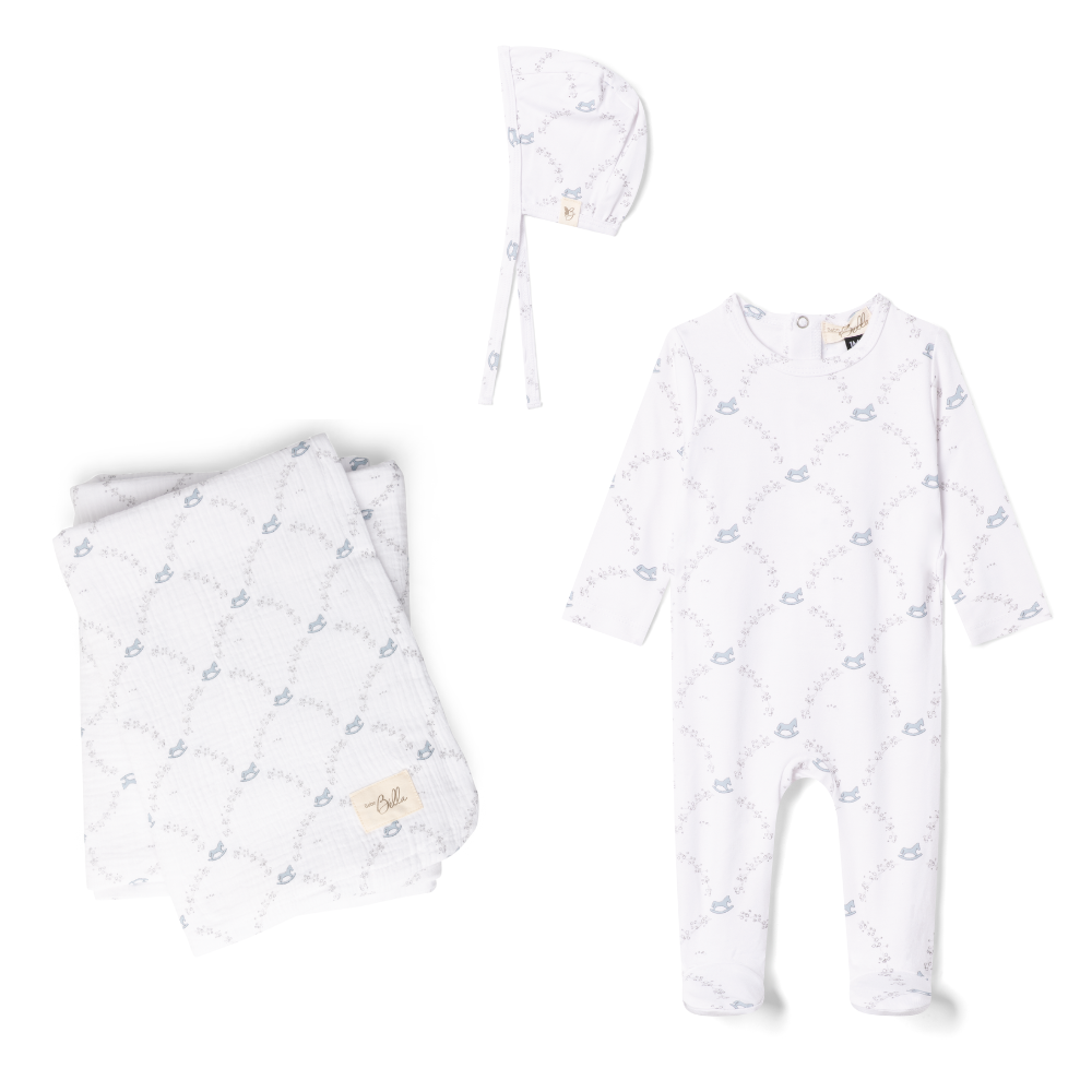 Bebe Bella All Over Rocking Horse Print Layette Set - White
