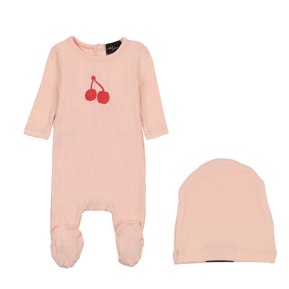 Cuddle & coo Ribbed Printed Center Footie & Hat