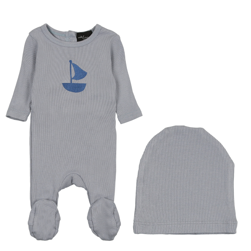 Cuddle & coo Ribbed Printed Center Footie & Hat