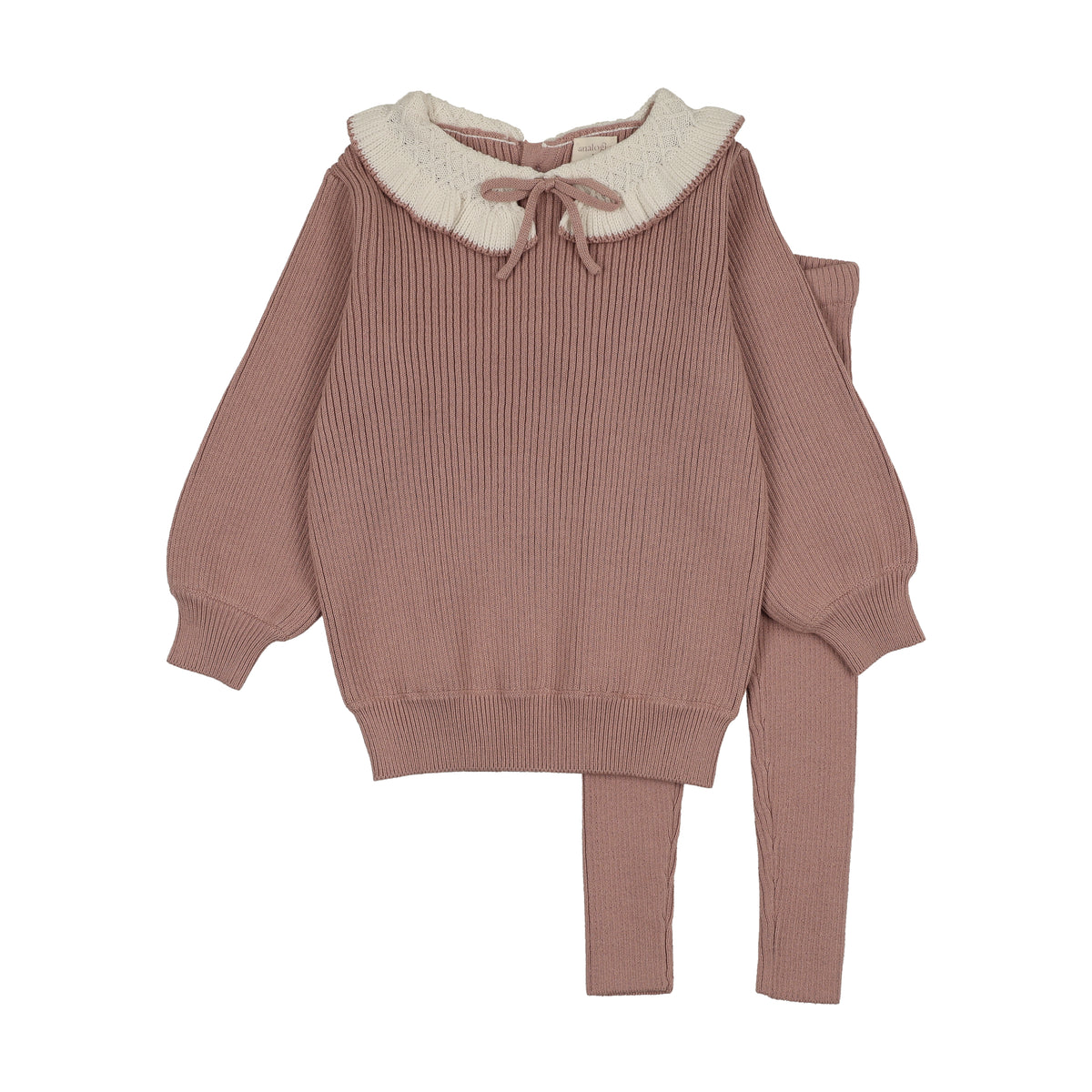 Analogie Ruffle Collar Knit Top & Pants - Dried Rose