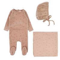 Lilette Scattered Cherry Velour Layette Set