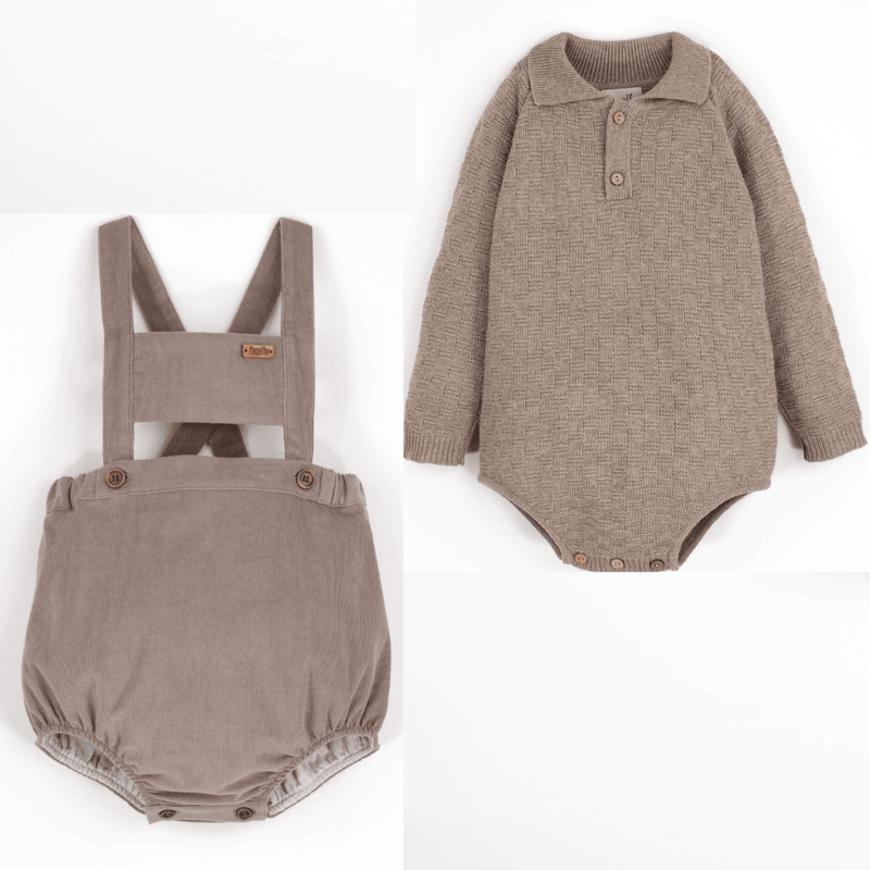 Popelin Corduroy Suspenders & Textured Knit Romper