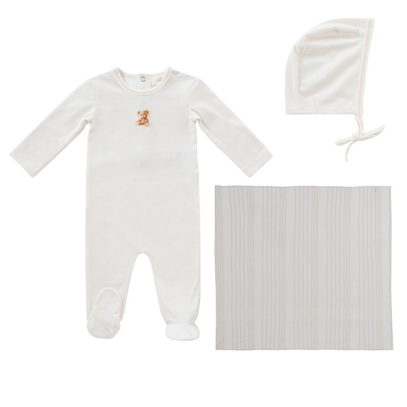 Kipp Stripe Teddy Layette Set W Swaddle