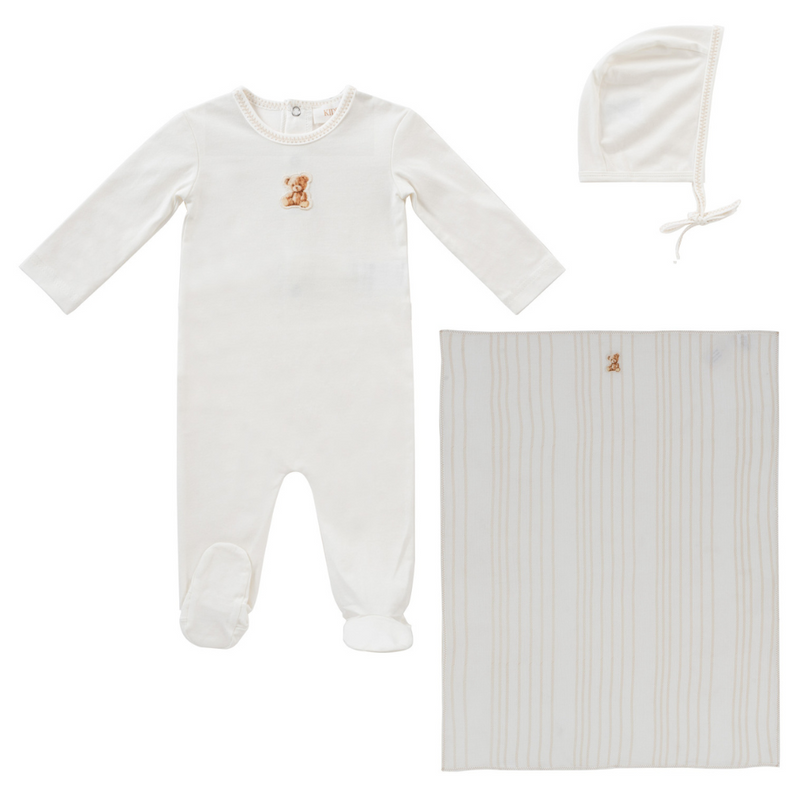 Kipp Stripe Teddy Layette Set W  Blanket