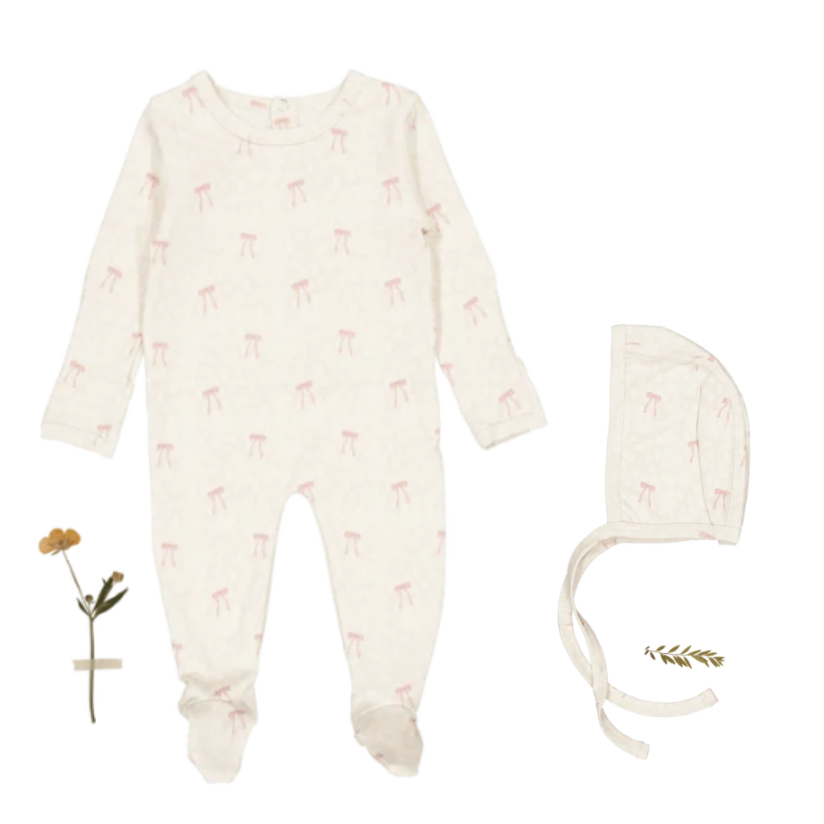 Lovely Littles Printed Footie & Hat - Heirloom Bow