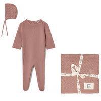 Little Fragile Crochet Bib Layette Set- Rose Cloud