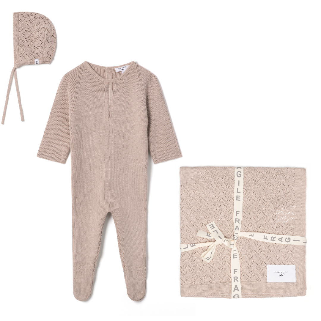 Little Fragile Crochet Bib Layette Set- Mushroom