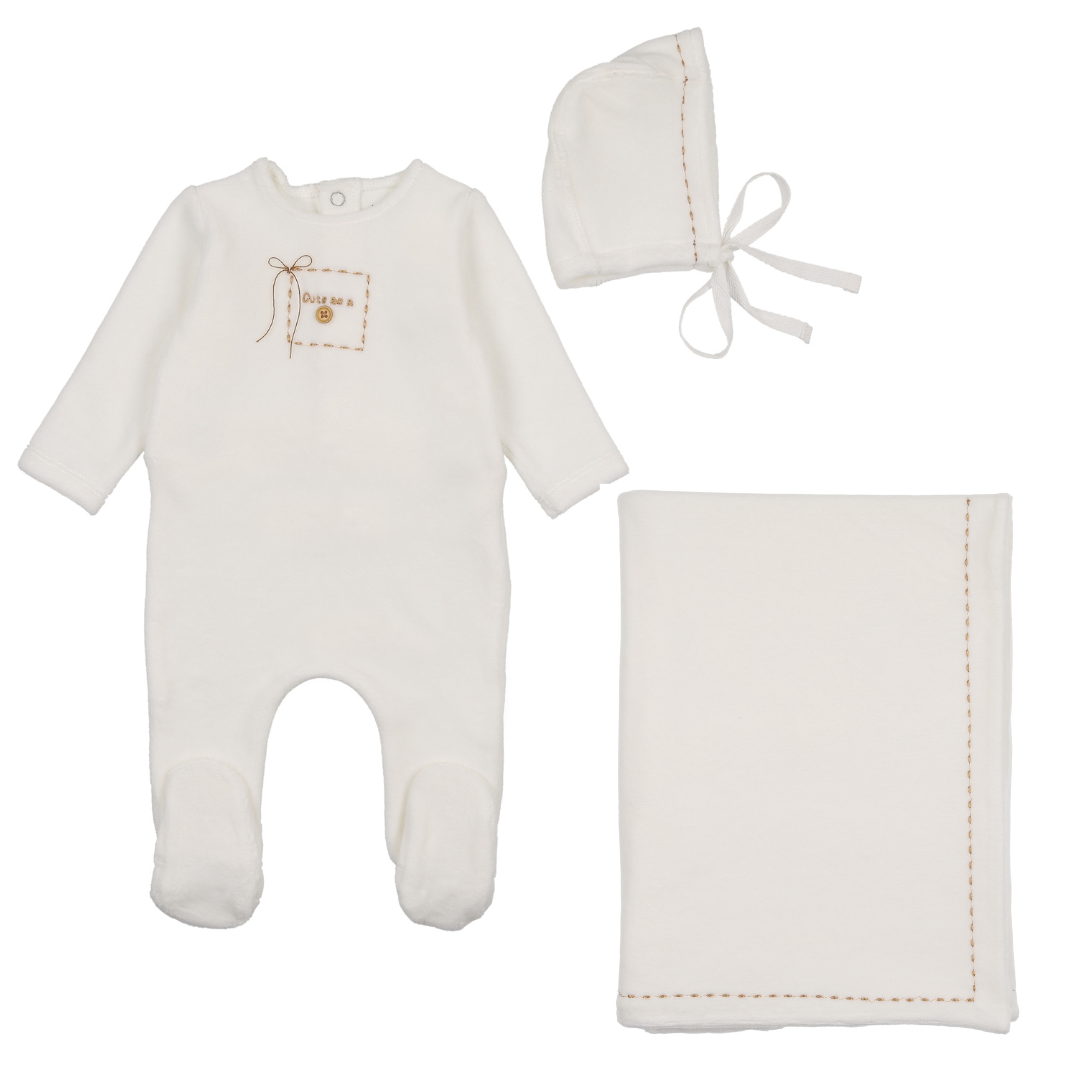 Bee & Dee Cute As A Button Layette Set - Chalk White