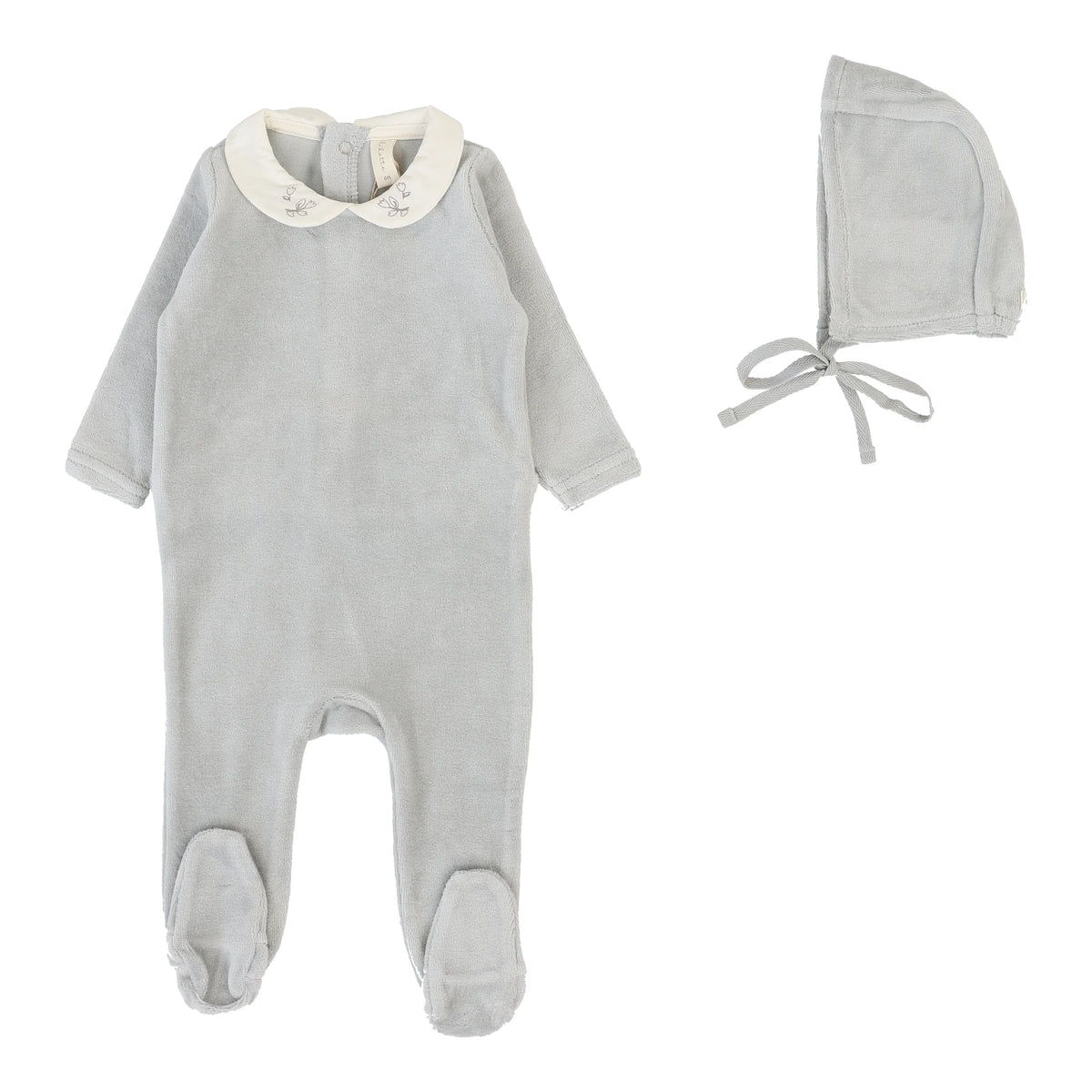 Lilette Velour Collar Footie & Hat - Dusty Blue