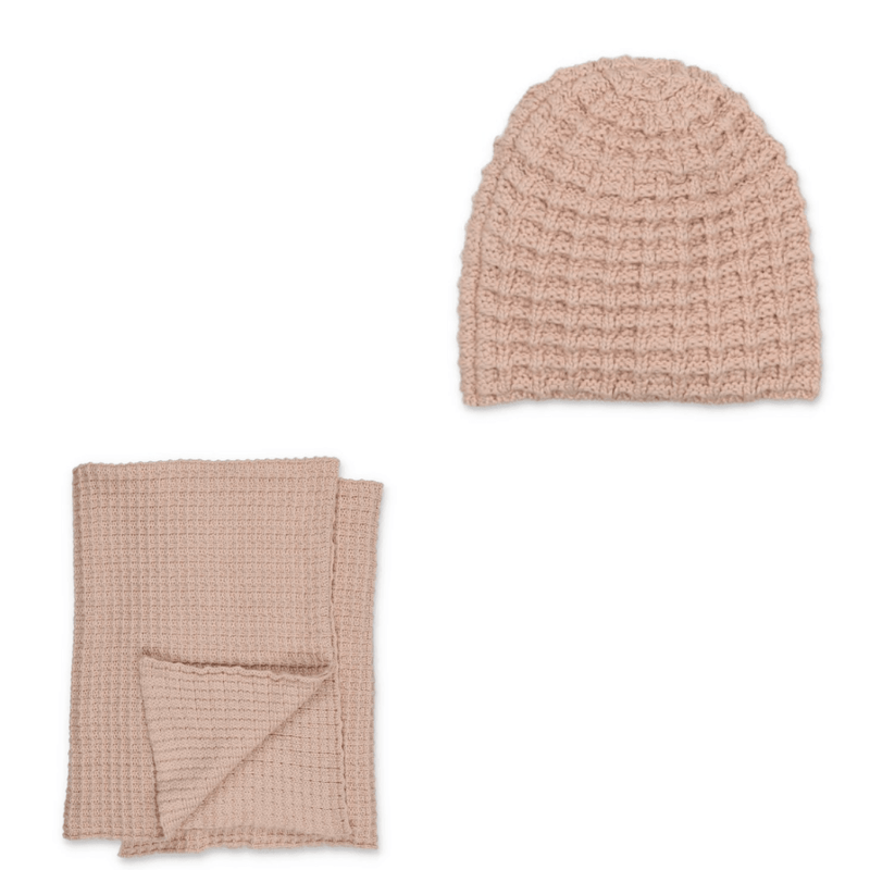 Peluche Waffle Knit Blanket & Beanie