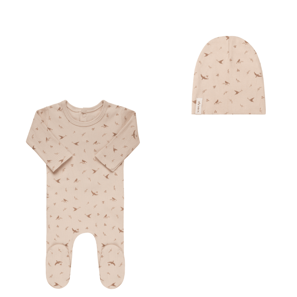 Elys & Co Ribbed Cotton Bird Footie & Hat