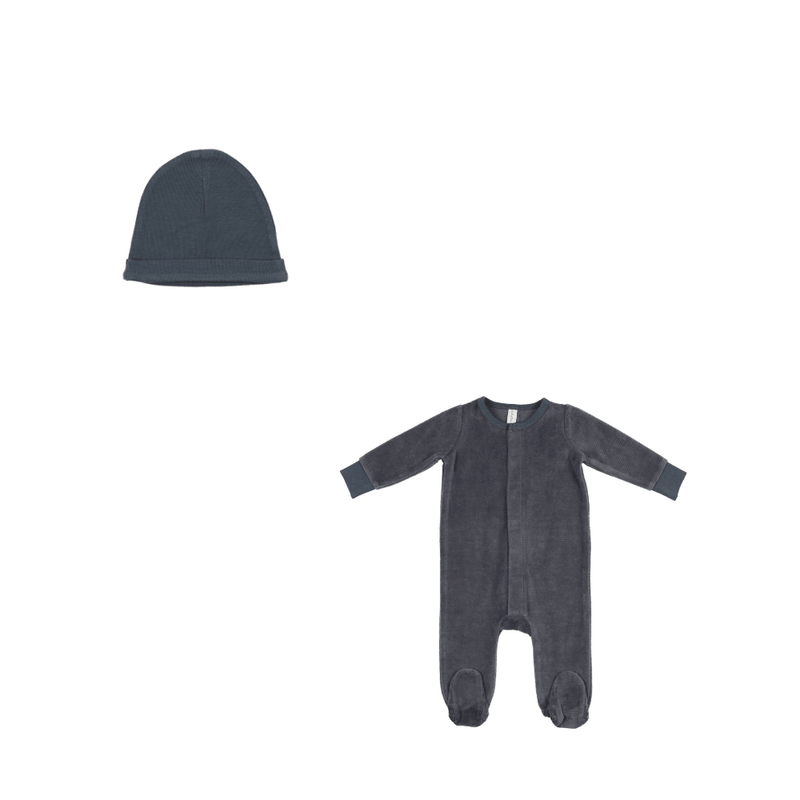 Lilette Velour Ribbed Logo Footie and Hat