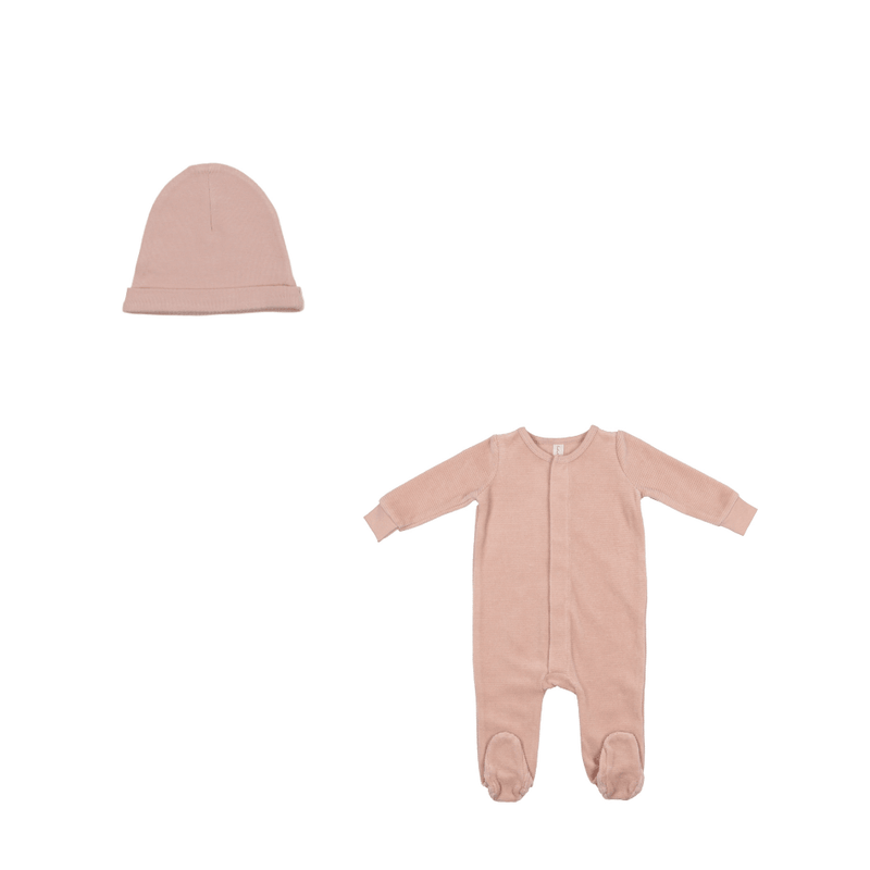 Lilette Velour Ribbed Logo Footie and Hat