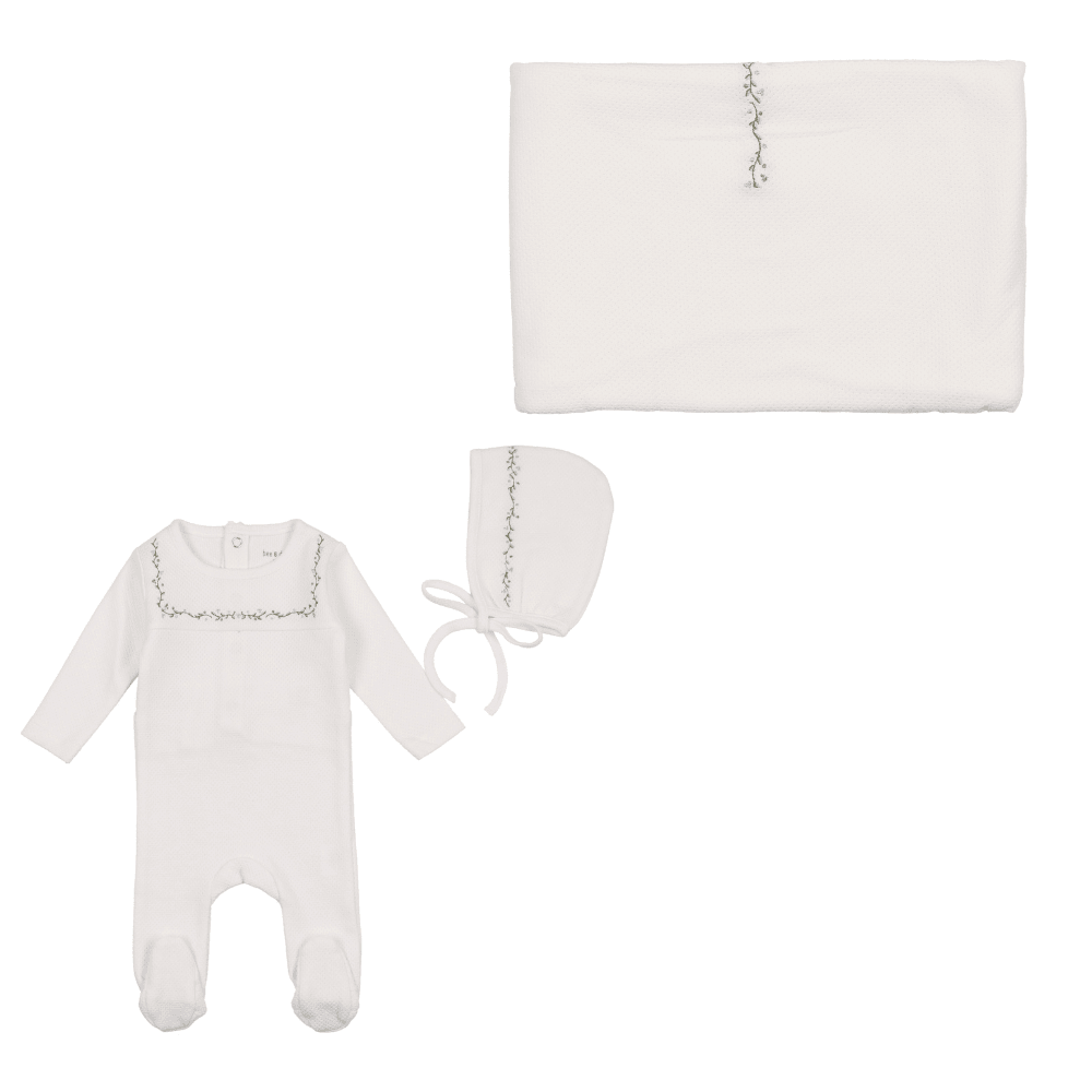 Bee & Dee Embroidered Linen Pointelle Collection Layette set