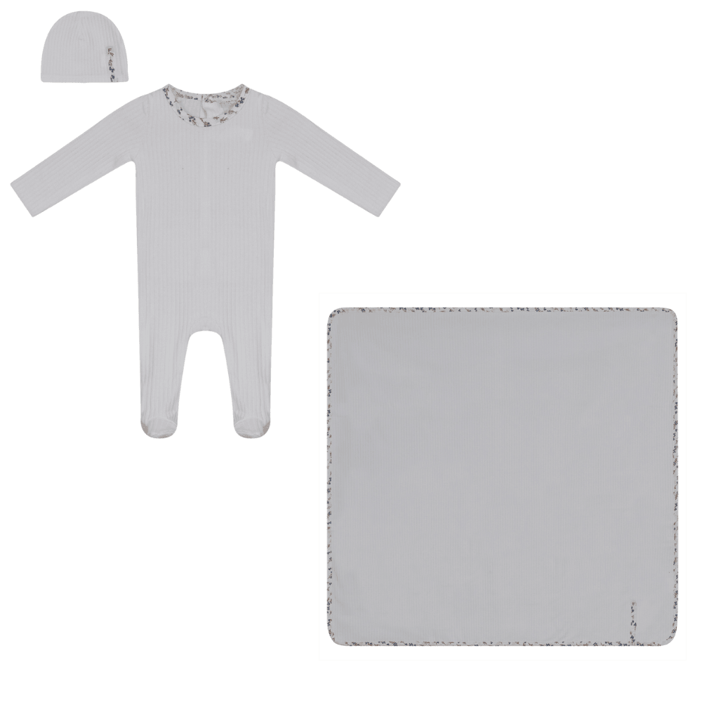 Fragile Ribbed Layette Set with Floral Trim