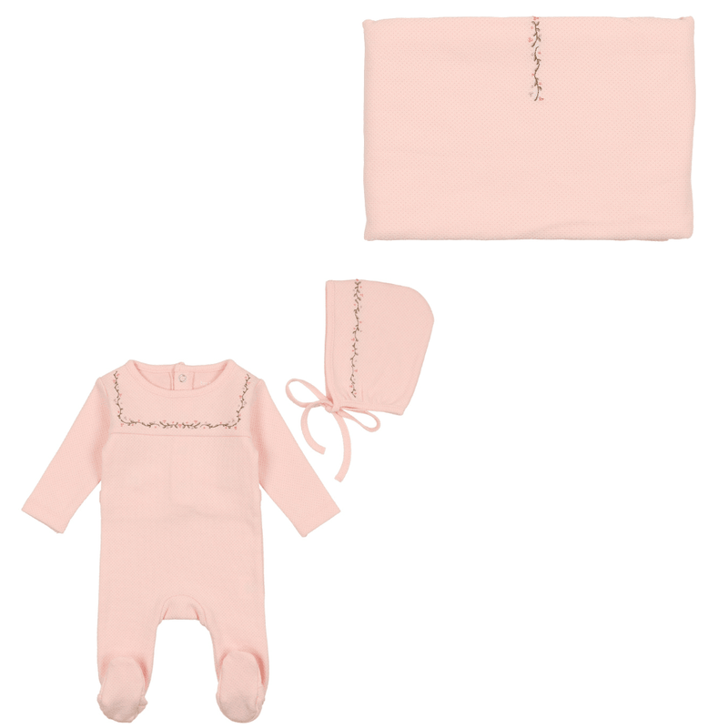 Bee & Dee Embroidered Linen Pointelle Collection Layette set