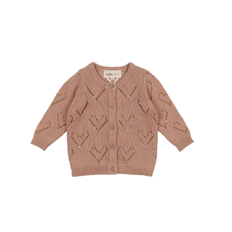 Mema Knits Pointelle Heart Cardigan