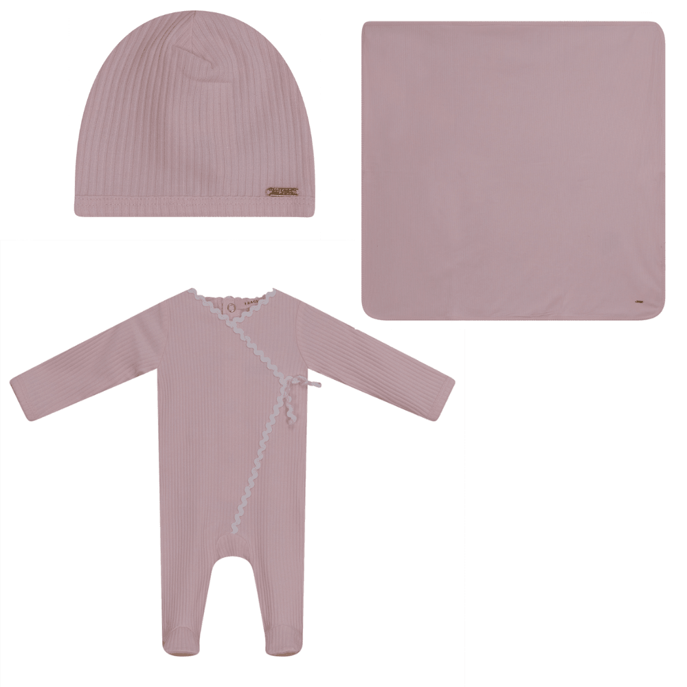 Fragile Ribbed Rickrack Trim Layette Set