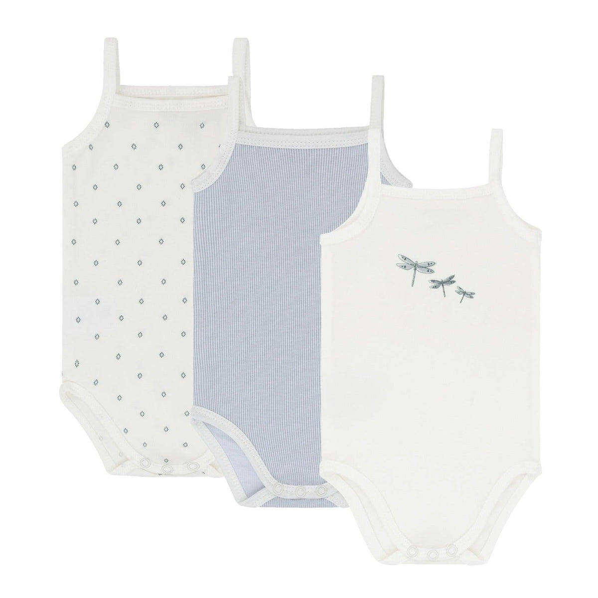 Elys & Co Jersey Strap Onesies Blue, Stripes,Diamonds ,Dragonfly