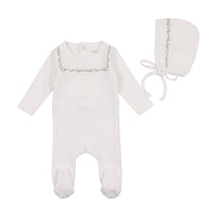 Bee & Dee Embroidered Linen Pointelle Collection Footie with Bonnet