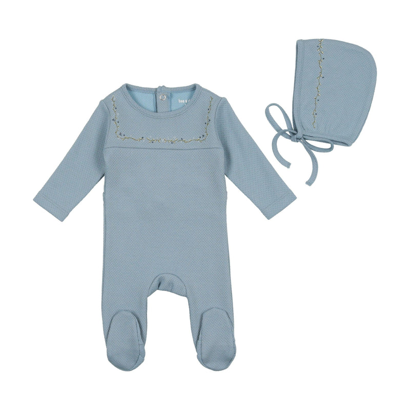 Bee & Dee Embroidered Linen Pointelle Collection Footie with Bonnet