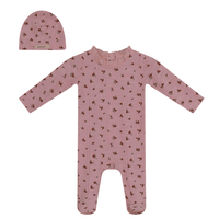 Fragile floral ruffle neck footie & hat set