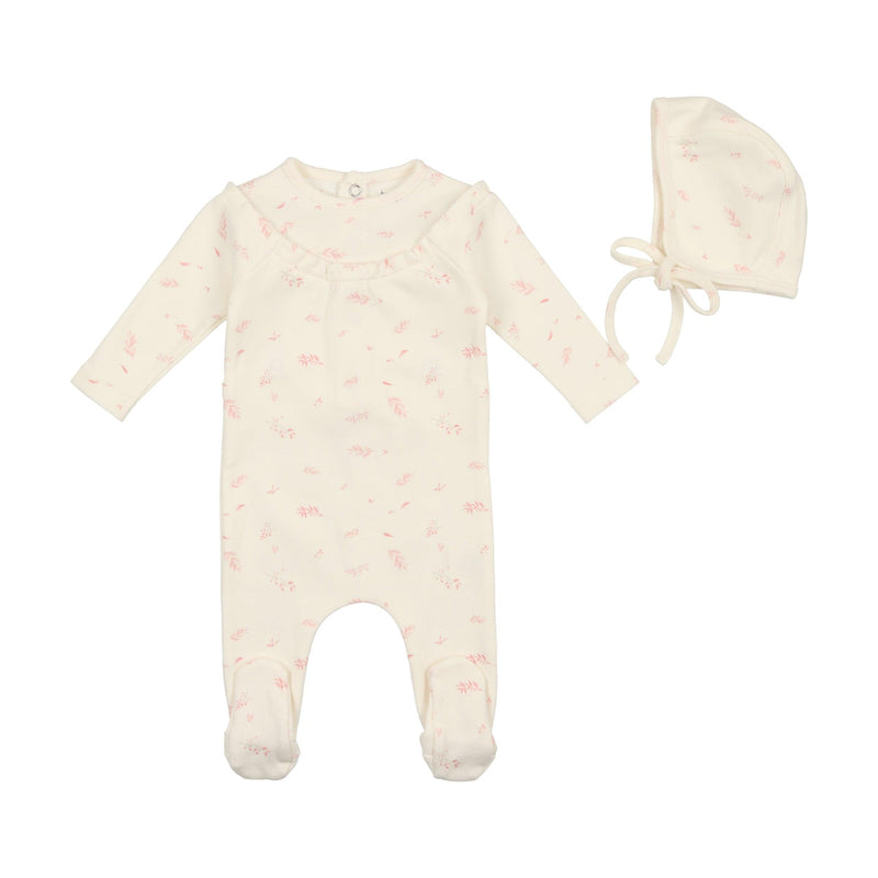 Bee & Dee Floral Print Yoke Footie with Bonnet